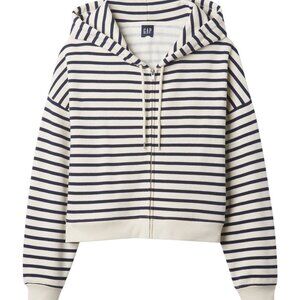GAP Vintage Soft Cropped Navy Blue White Striped Hoodie Sweatshirt Small Y2K